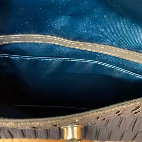 COACH UEC Vintage Blue Clutch or Shoulder Bag Ruched Leather Trim - Picture 13 of 16